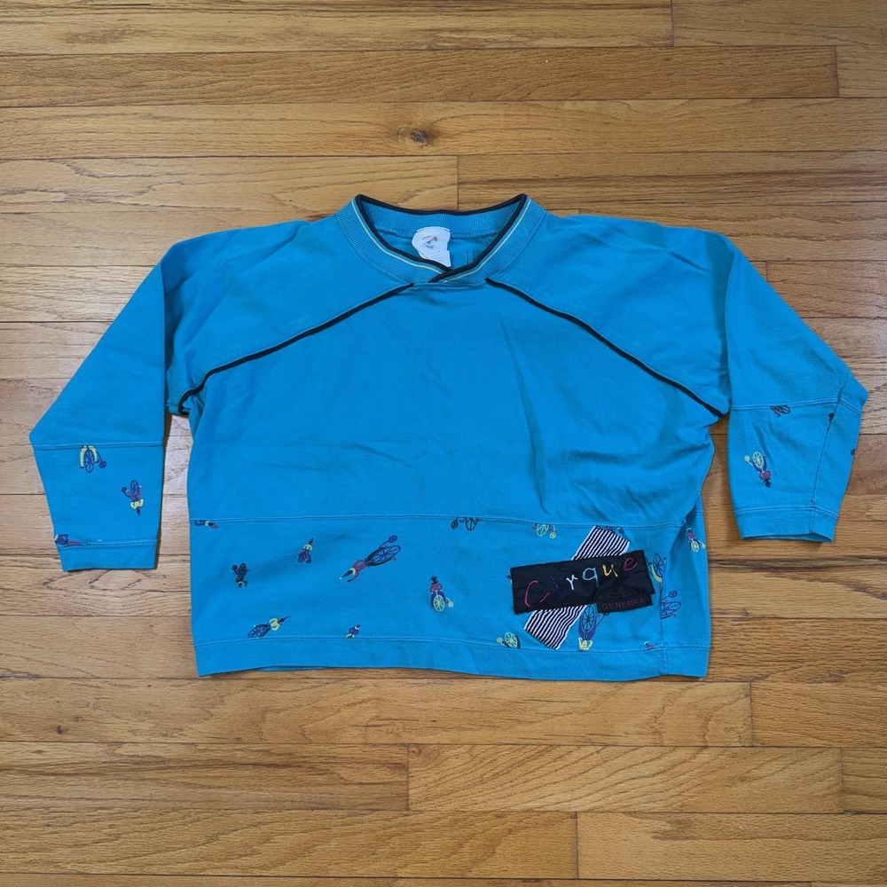 Vintage Generra Shirt M Blue Cirque‎ Circus Graphic Raglan Pullover Top 80s
